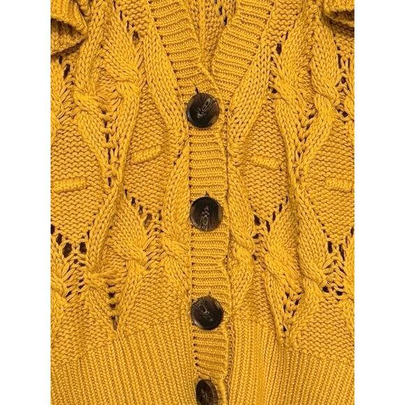 Driftwood Poppi Cap Sleeve Cardigan Mustard Yellow Sweater Small Eyelet - Picture 5 of 6